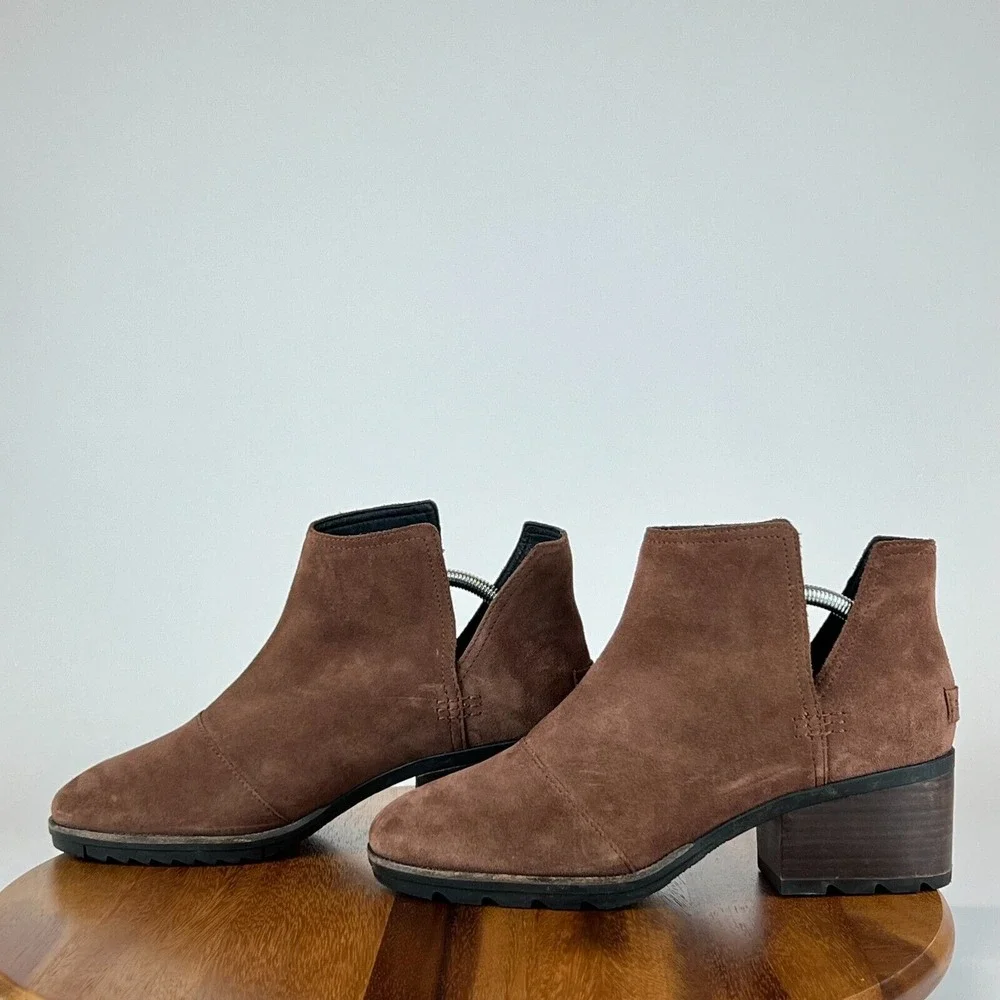 Womens Sorel Cate Cut Out Brown‎ Suede Heeled Ankle Boots Booties Size 11 M GUC